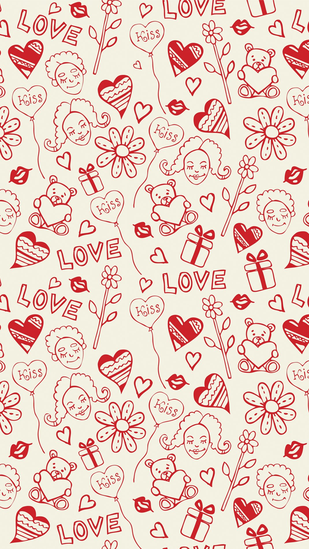 Patrón de diseño sobre corazones, globos, flores, besos, osos y regalos  Fondo de pantalla ID:3558