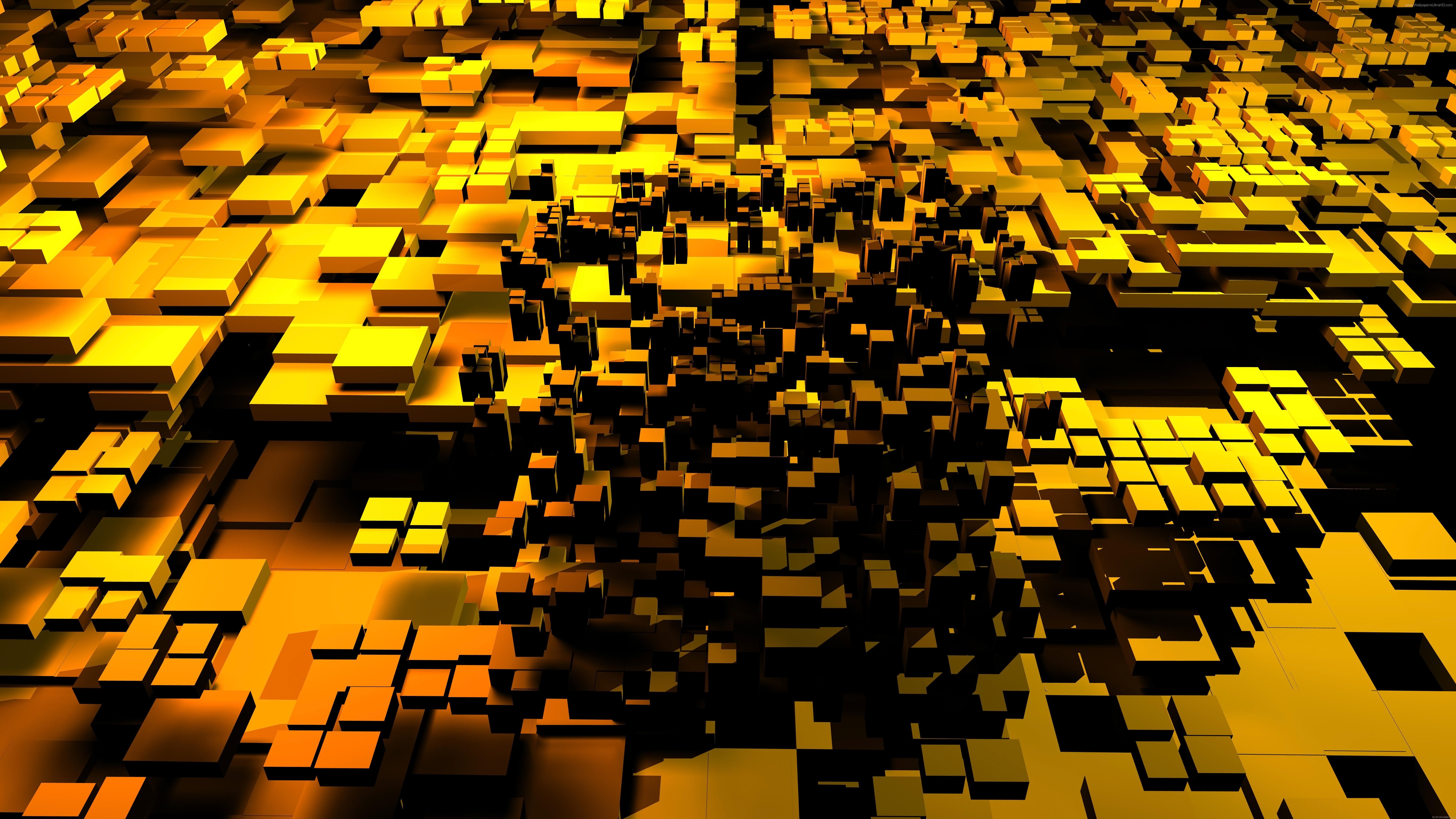 Cubos abstractos dorados 3D Fondo de pantalla 8k Ultra HD ID:3582
