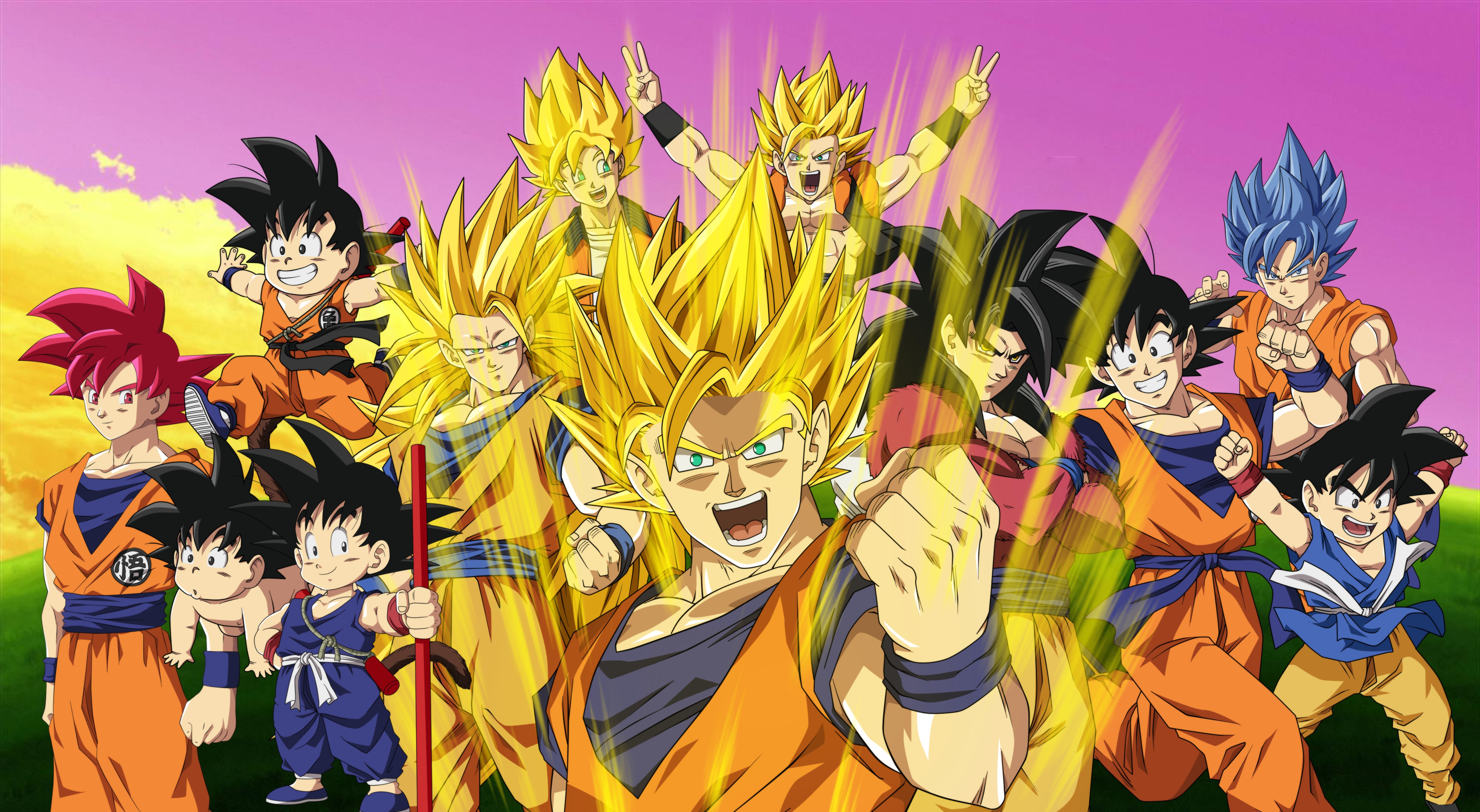 Goku en todas las fases Super saiyajin Fondo de pantalla ID:4100