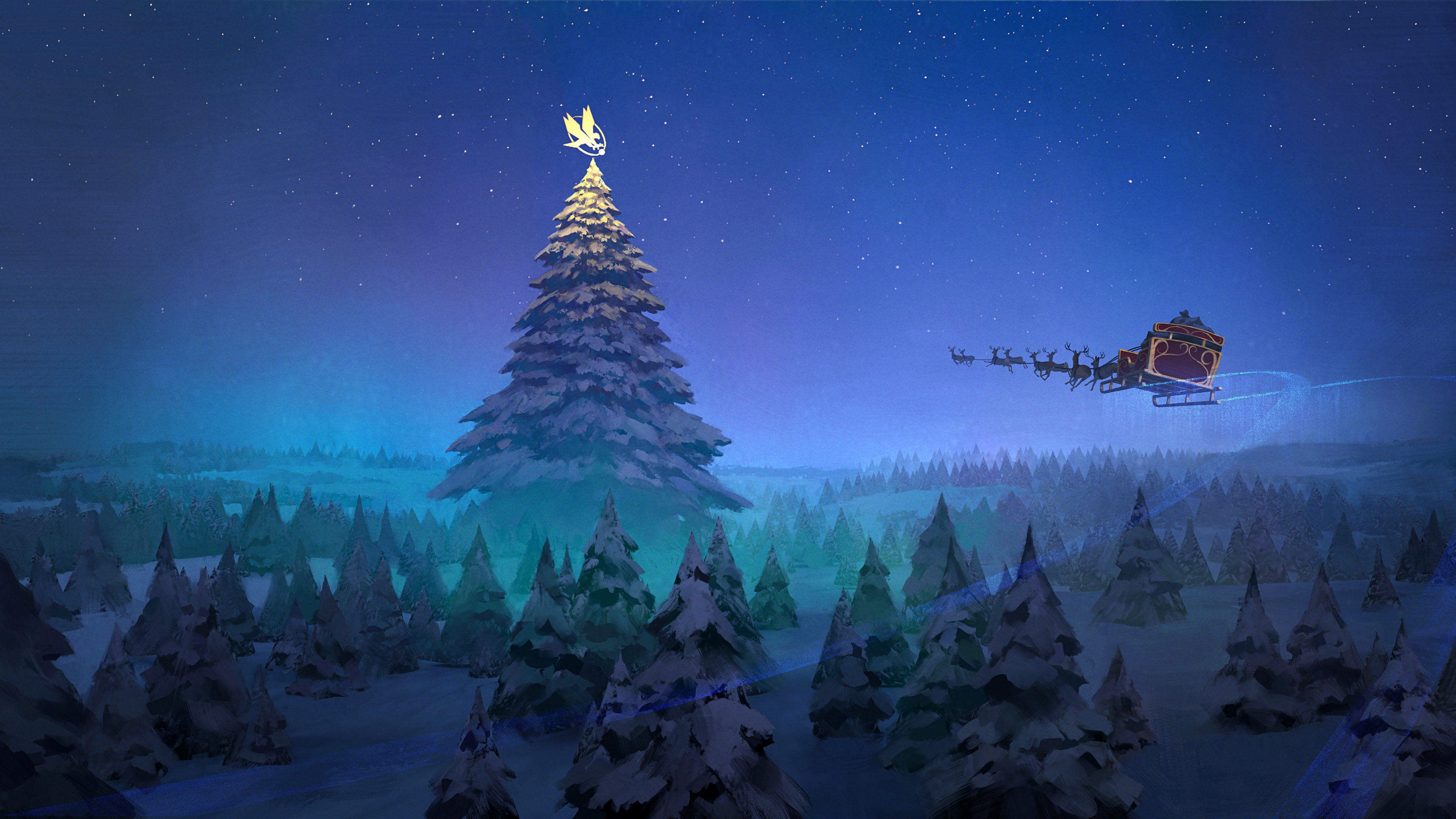 Árbol Navidad con Trineo de Santa Claus Volando Fondo de pantalla 8k Ultra  HD ID:4167