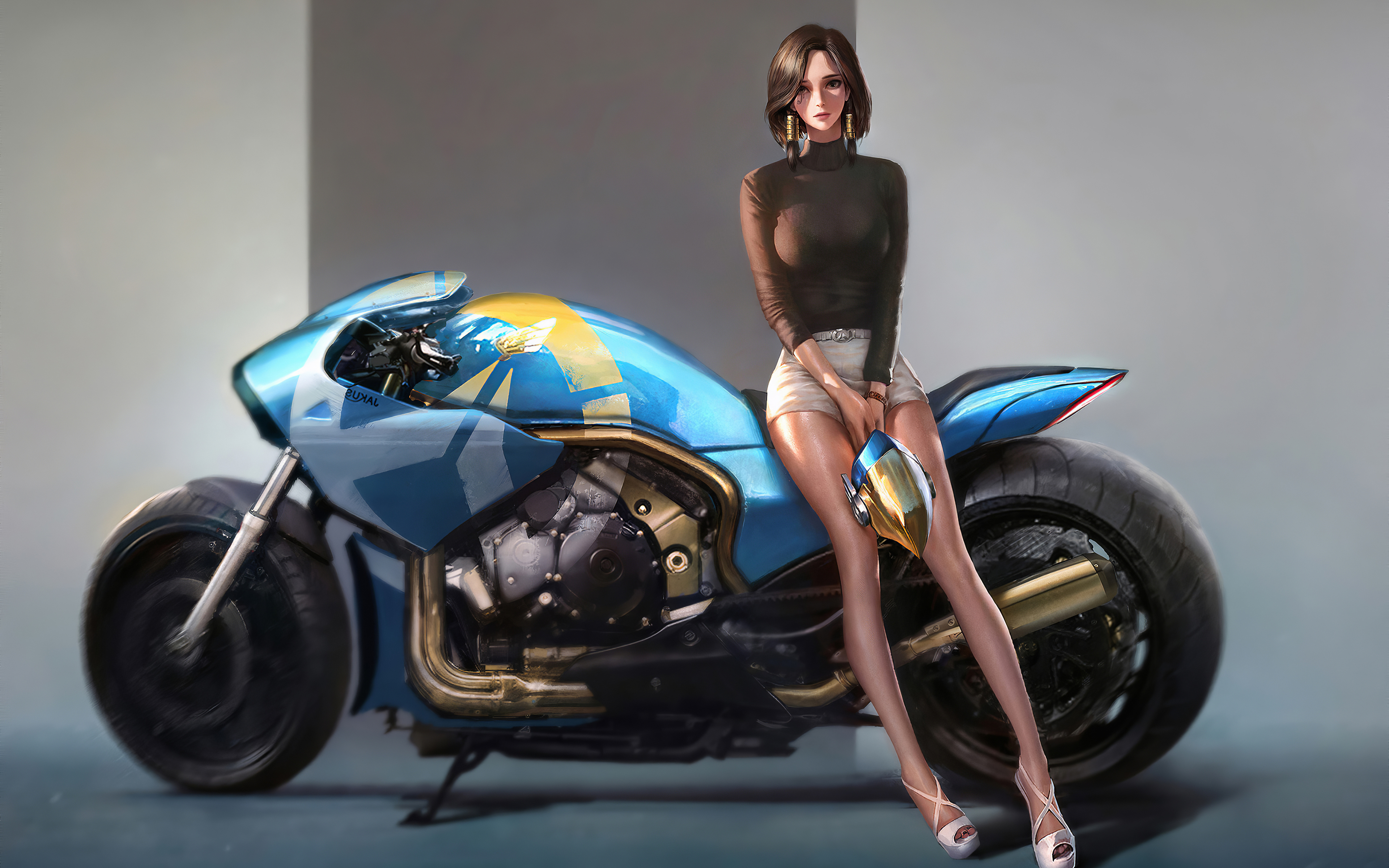 Ilustración de chica en motocicleta Fondo de pantalla 4k Ultra HD ID:5114