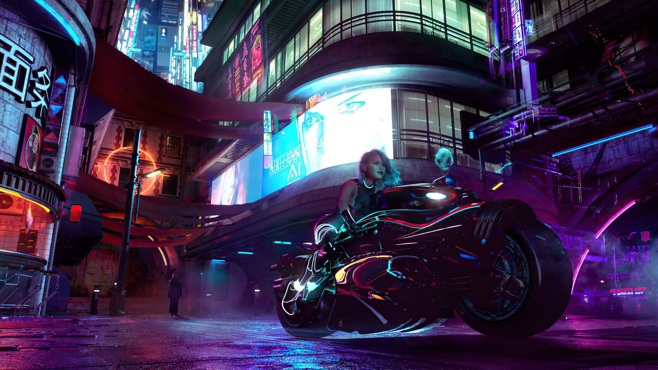 Chica en moto estilo cyberpunk Fondo de pantalla 4k Ultra HD ID:5590
