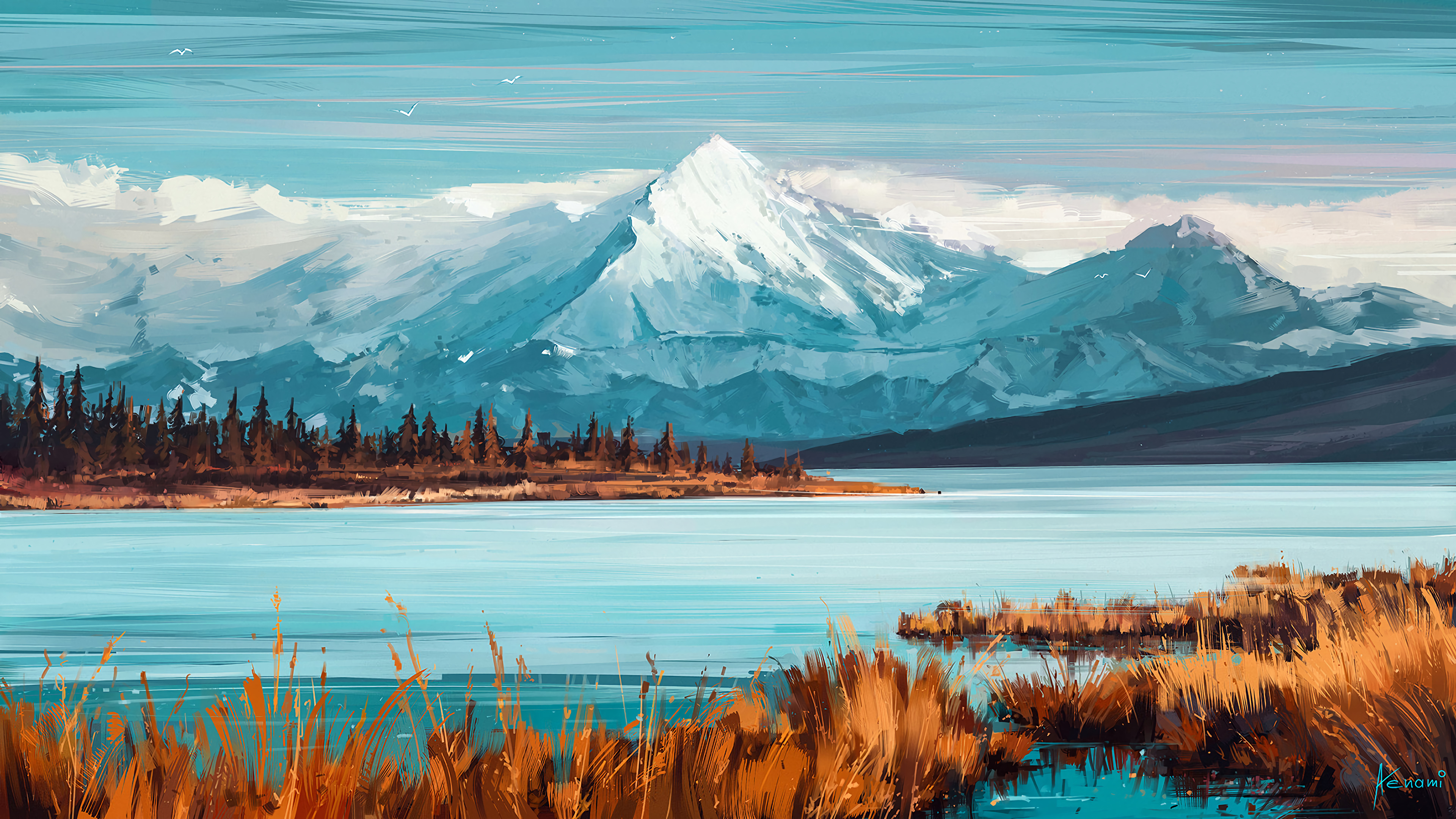 Mountain and lake as digital art Wallpaper 4k Ultra HD ID:4681