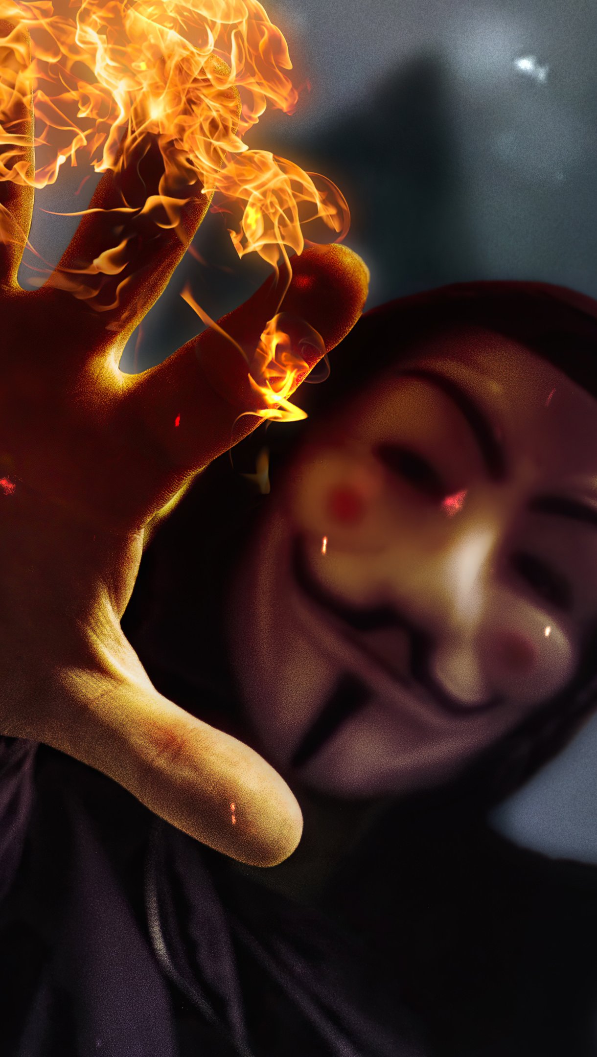 Anonymous mask with burning hand Wallpaper 4k Ultra HD ID:5262