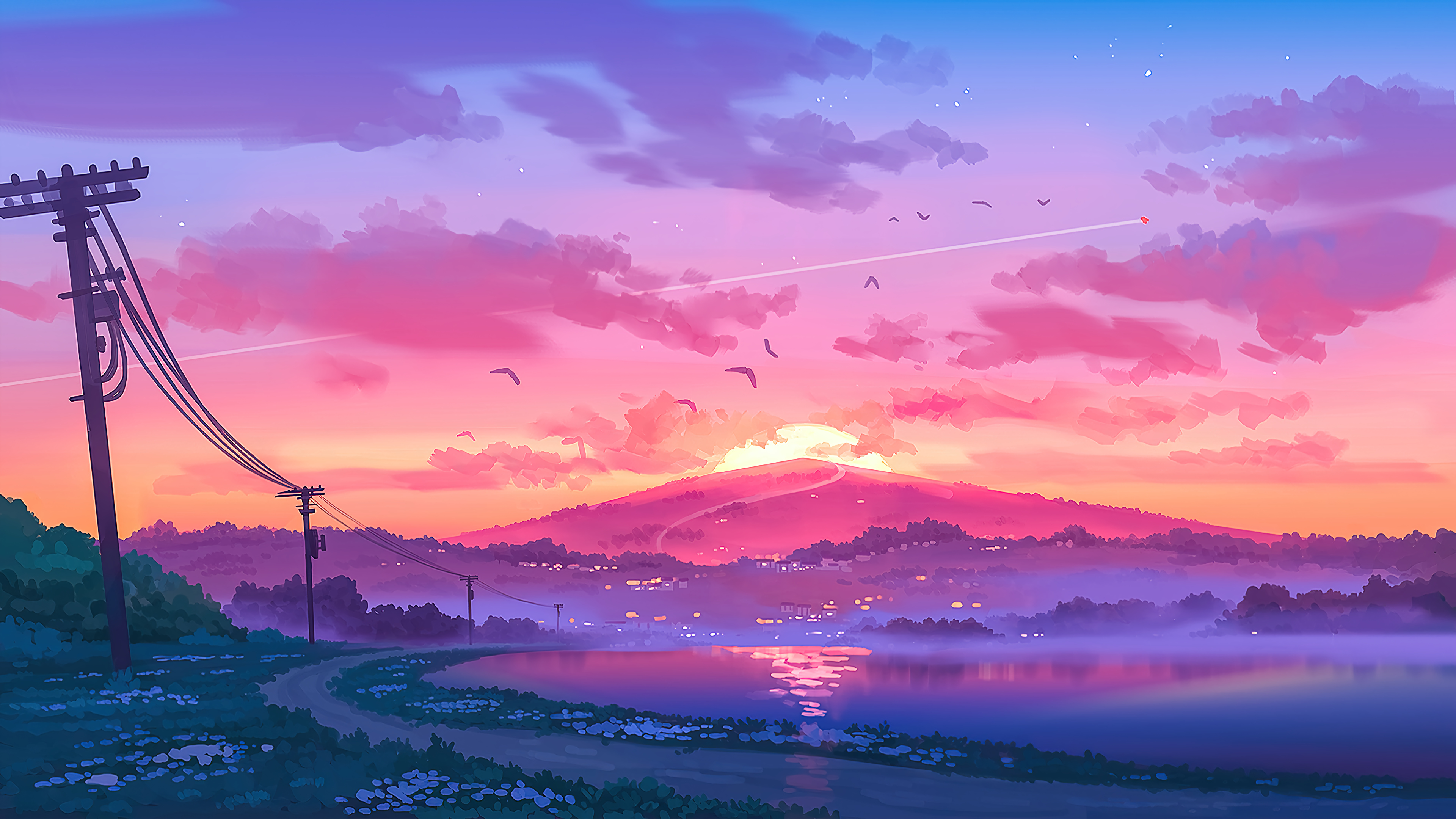 Sunset in the mountains Illustration Wallpaper 4k Ultra HD ID:6348
