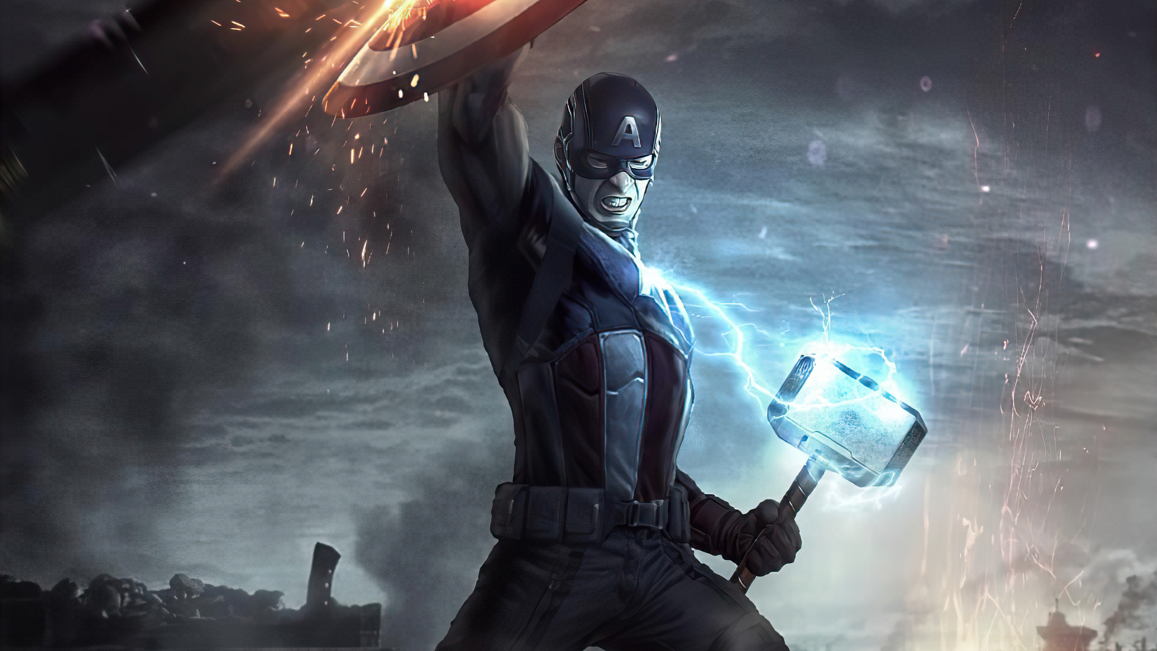 Captain America with Thor's hammer 2020 Wallpaper 4k Ultra HD ID:6413