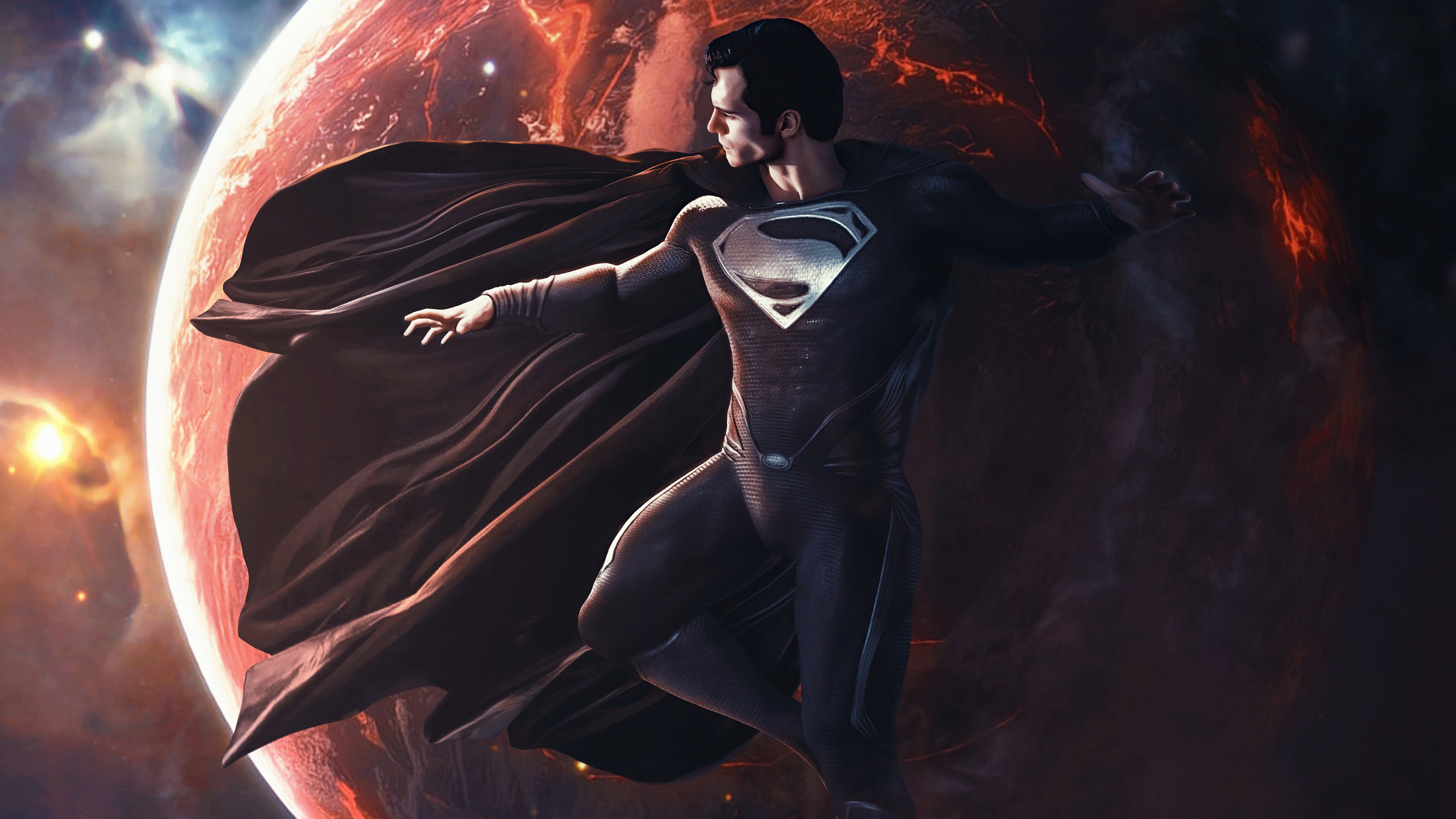 Superman with black suit over the earth Wallpaper 5k Ultra HD ID:7071