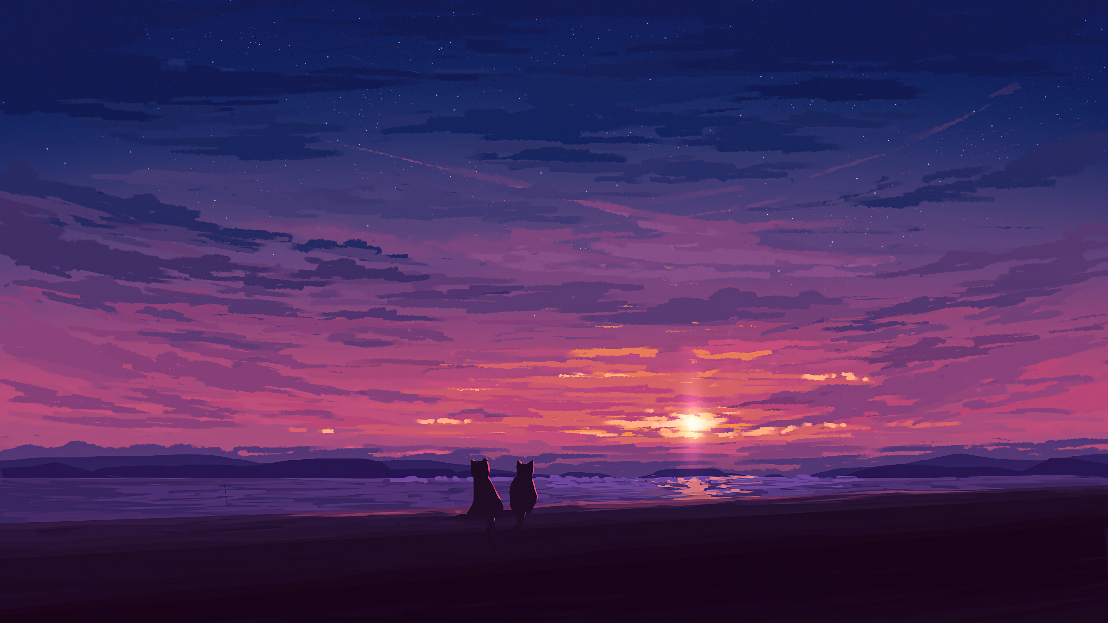 Sunset at the beach Digital Art Wallpaper 4k Ultra HD ID:7260