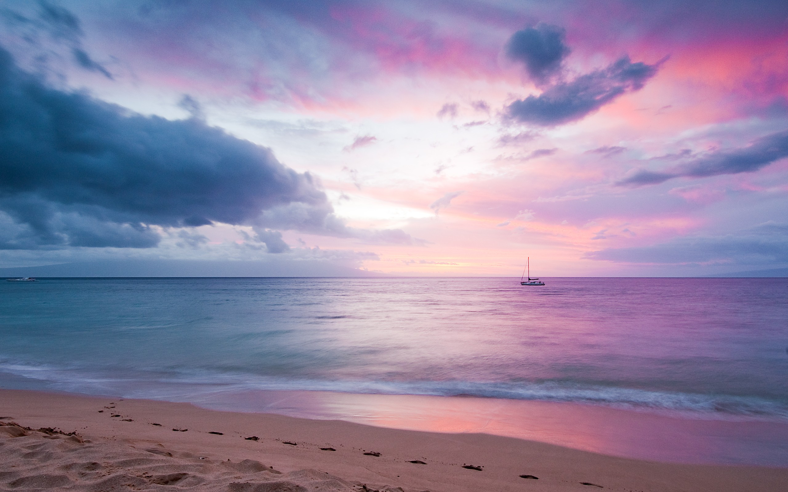 Pink sunset on the beach Wallpaper 2k Quad HD ID:7596