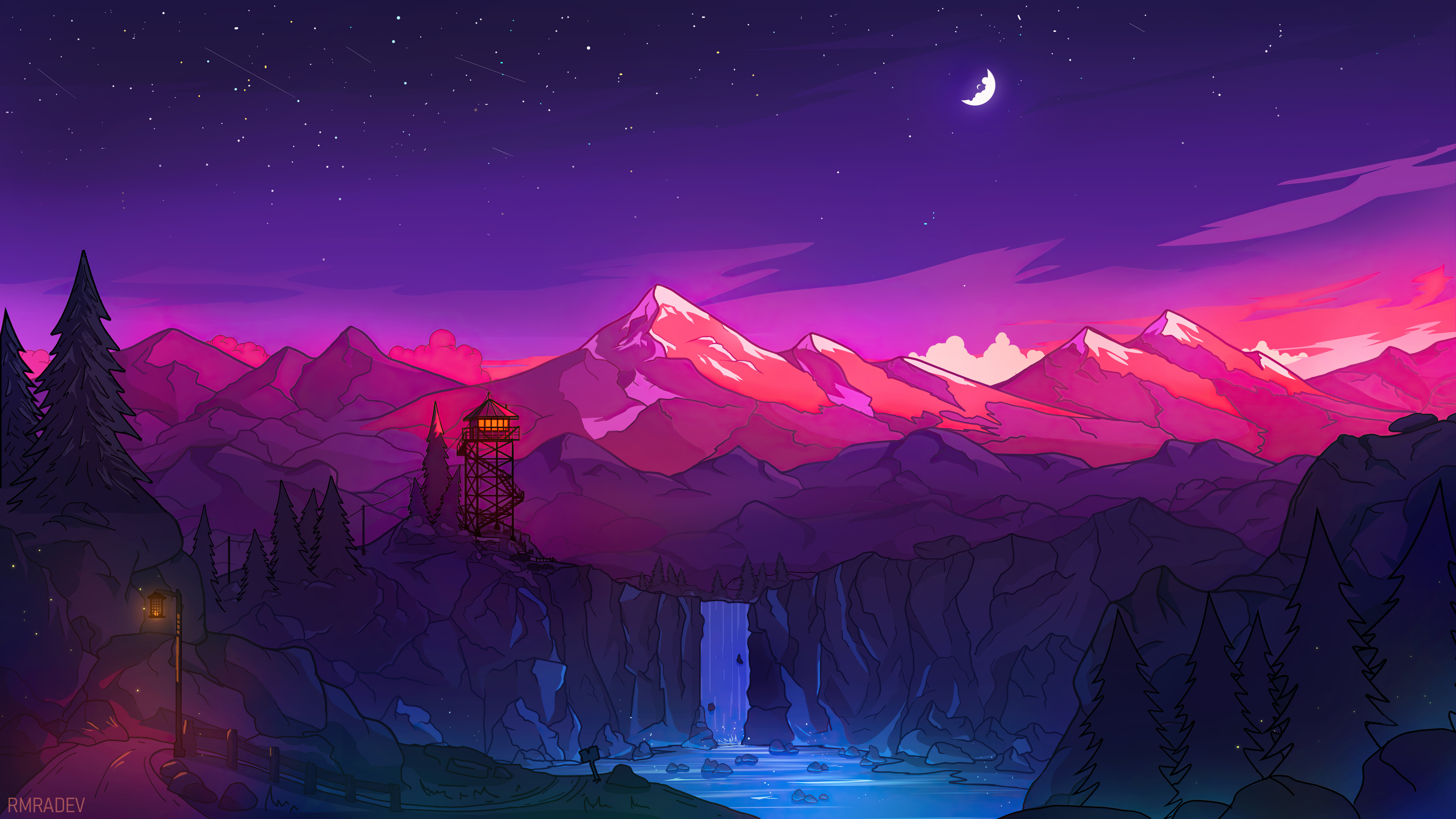 Colorful night in the mountains Digital Art Wallpaper 8k Ultra HD ID:8485