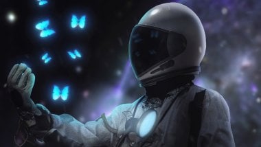 Astronauta con mariposas neon Fondo de pantalla