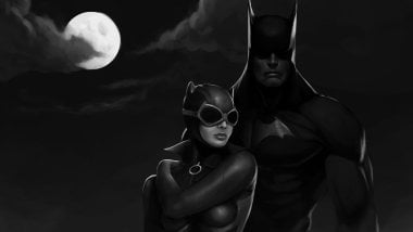 Batman and Catgirl monochrome Wallpaper