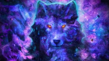 Cosmic Wolf Digital Art Wallpaper