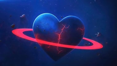 Heart-shaped planet with ring Wallpaper