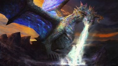 Dragon throwing flames Digital Art Wallpaper