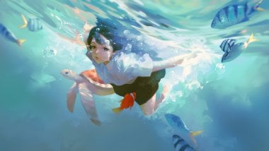 Anime girl nadando Wallpaper