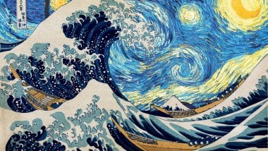 The Great Wave and Starry Night Wallpaper
