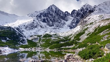 Snowed mountains and lake Wallpaper