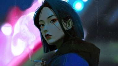 Anime girl smoking Digital Art Wallpaper