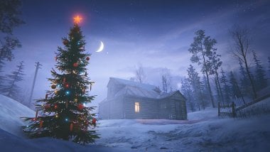 Christmas tree and cabin Wallpaper