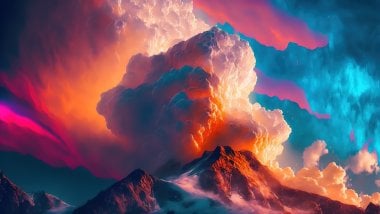 Nubes coloridas sobre montaña Arte Digital Fondo de pantalla