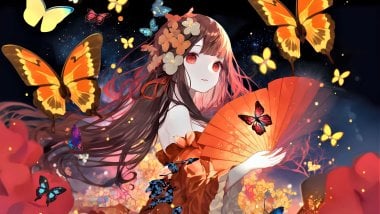 Anime girl with butterflies Wallpaper