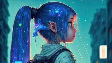 Intuición Chica con cabello azul y luces Fondo de pantalla