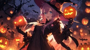 Chica anime en disfraz de Halloween Fondo de pantalla