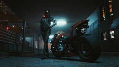 Cyberpunk 2077 Mujer motociclista Fondo de pantalla