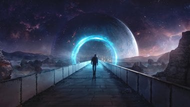Portal on space planet digital art Wallpaper