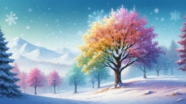 Winter Snow Colorful Tree Wallpaper