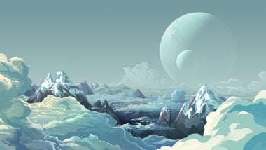 Ilustración montañas nevadas nubes Fondo de pantalla
