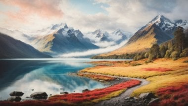 Mountains between lake Wallpaper