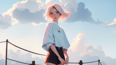 Chica anime paisaje nubes Fondo de pantalla