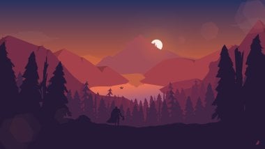 Landscape illustration sunset in the forest mountains Wallpaper