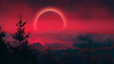 Pink Eclipse Landscape Wallpaper