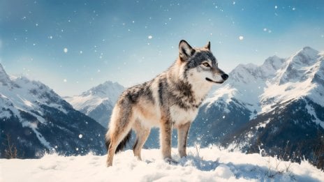 Small wolf in snowy mountains Wallpaper