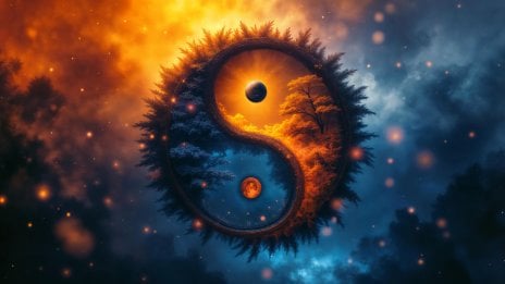 Yin y yang de naturaleza azul y naranja Fondo de pantalla