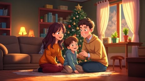 Family enjoying Christmas sunrise Wallpaper