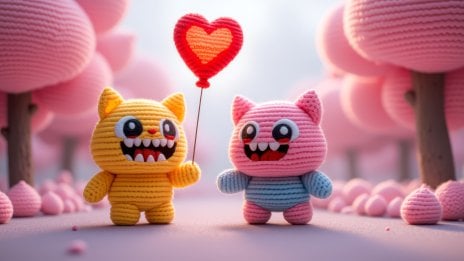 Couple of monsters in love, fabric characters Wallpaper