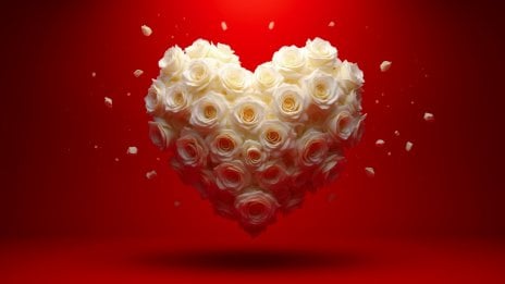 Heart of white roses floating on a red background Wallpaper