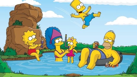 Familia Simpson disfrutando de un día de verano en un lago Fondo de pantalla
