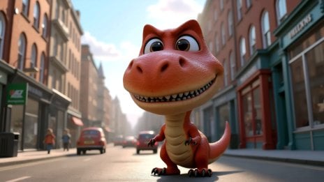 Dinosaurio 3D adorable en la ciudad Fondo de pantalla