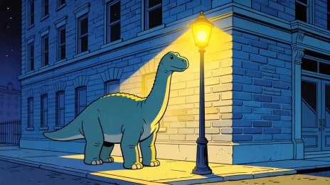 Dinosaur at Night under Streetlight in New York Wallpaper