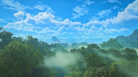 A mist-shrouded jungle landscape - Monster Hunter Wilds Wallpaper