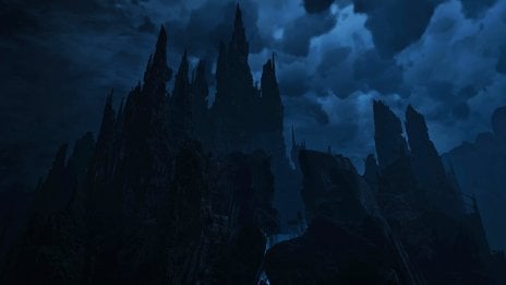Gothic Rock Formations under Night Sky - Monster Hunter Wilds Wallpaper
