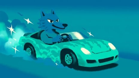 Lobo conduciendo un coche de carreras Fondo de pantalla