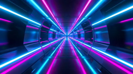 Futuristic tunnel with cyan and magenta neon lights Wallpaper