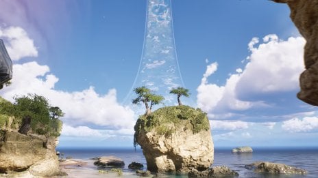 Halo: Combat Evolved - Playa tropical con formaciones rocosas Fondo de pantalla