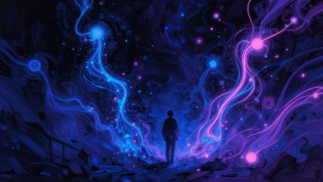 Psychedelic Art - Cosmic Human Silhouette with Neon Energy Wallpaper